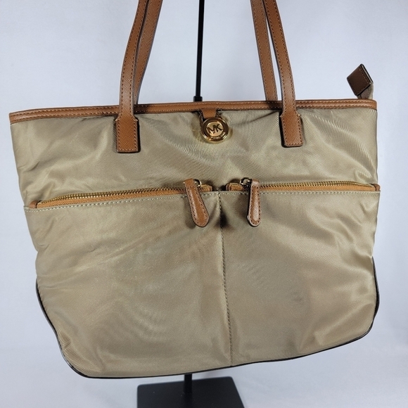 KORS Michael Kors Handbags - KORS Michael Kors Tan and Beige Nylon Tote